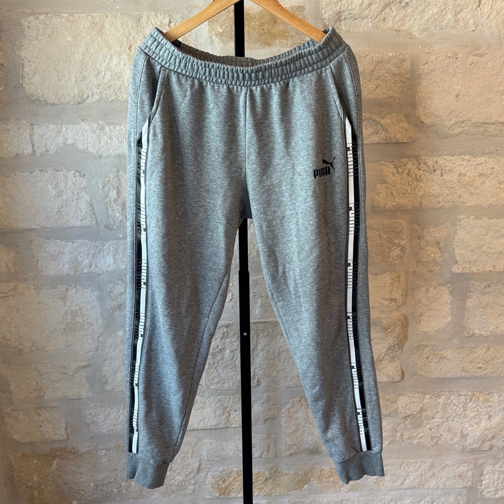 Puma Kids Gray Joggers with Side Stripes